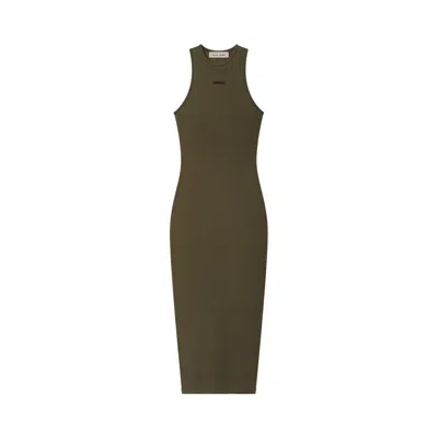 Pre-owned Essentials Fear Of God  Soft Rib Racerback Dress 'moss' | Green | Women's Size Xs