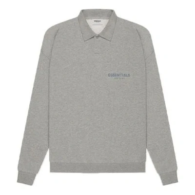 Essentials Fear Of God  Ss21 Long Sleeve French Terry Polo Shirt 'dark Heather Oatmeal' In Gray