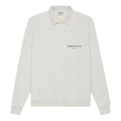 Essentials Fear Of God  Ss21 Long Sleeve French Terry Polo Shirt 'light Heather Oatmeal'