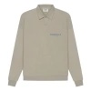Essentials Fear Of God  Ss21 Long Sleeve French Terry Polo Shirt 'moss' In Neutral