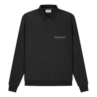 Essentials Fear Of God  Ss21 Long Sleeve French Terry Polo Shirt 'stretch Limo' In Black