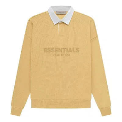 Essentials Fear Of God  Ss23 Waffle Long Sleeve Polo Shirt 'light Tuscan' In Gold
