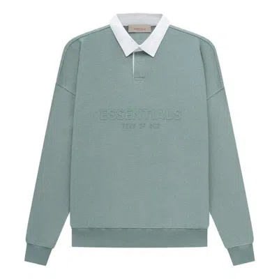 Essentials Fear Of God  Ss23 Waffle Long Sleeve Polo Shirt 'sycamore' In Blue