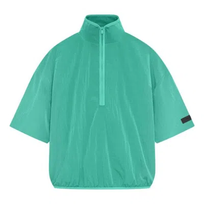 Essentials Fear Of God  Ss24 Crinkle Nylon Half Zip Short Sleeve Shirt 'mint Leaf' In Green
