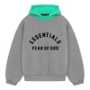 Essentials Fear Of God  Ss24 Nylon Fleece Hoodie 'dark Heather Oatmeal Mint Leaf' In Blue
