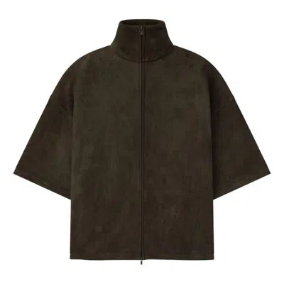 Essentials Fear Of God  Suede Fleece High Neck 3/4 Sleeve Jacket 'brown' In Black