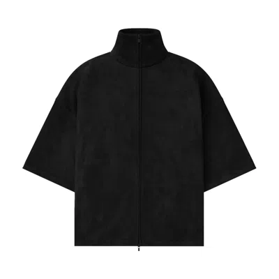 Pre-owned Essentials Fear Of God  Suede Fleece High Neck 3/4 Sleeve Jacket 'vintage Black' | Men's Size Xs