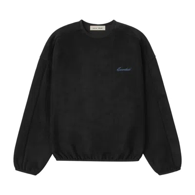 Pre-owned Essentials Fear Of God  Suede Fleece Signature Modern Crewneck Sweatshirt W/ Piping 'black' | Men's S