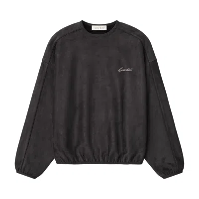 Pre-owned Essentials Fear Of God  Suede Fleece Signature Modern Crewneck Sweatshirt W/ Piping 'ink Black' | Men