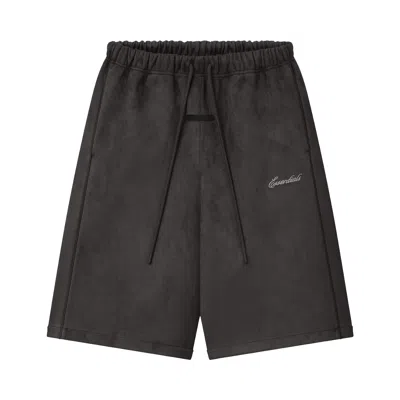 Pre-owned Essentials Fear Of God  Suede Fleece Signature Relaxed Short W/ Piping 'ink Black' | Men's Size L