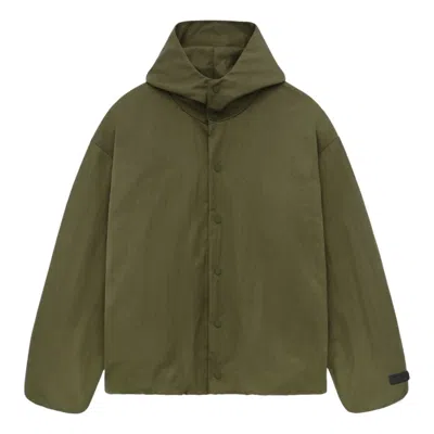 Essentials Fear Of God  Textured Nylon Hooded Coaches Jacket 'military' In Green