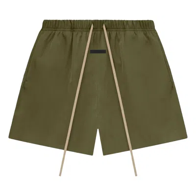 Pre-owned Essentials Fear Of God  Textured Nylon Soccer Short 'olive' In Green