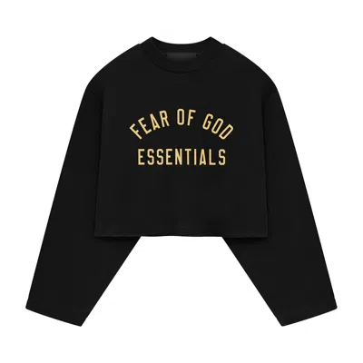 Pre-owned Essentials Fear Of God  Tri-blend Cropped Long-sleeve Shirt 'black' | Women's Size L
