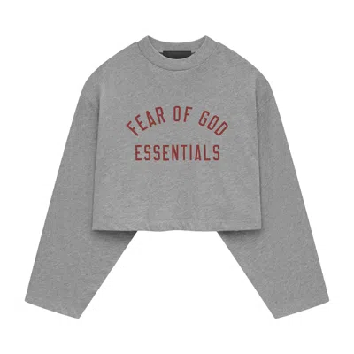 Pre-owned Essentials Fear Of God  Tri-blend Cropped Long-sleeve Shirt 'dark Heather' In Grey