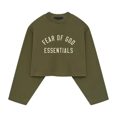Pre-owned Essentials Fear Of God  Tri-blend Cropped Long-sleeve Shirt 'military' | Green | Women's Size Xl