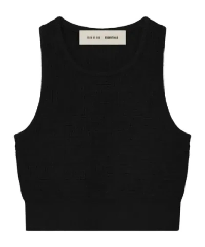 Essentials Fear Of God  Waffle Crop Performance Top In Black