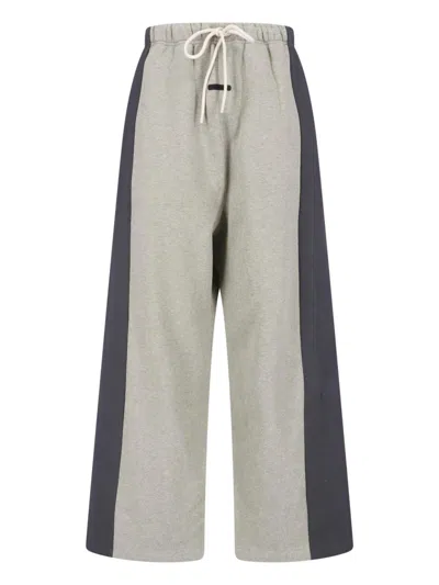 Essentials Grey Cotton Panel Design Wide-leg Sweatpants In Neutral