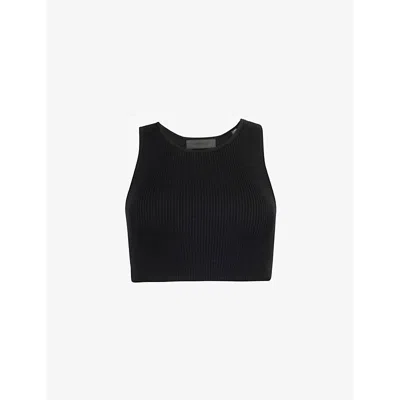 ESSENTIALS FEAR OF GOD ESSENTIALS WOMEN'S BLACK CROPPED RIB-KNITTED TANK TOP