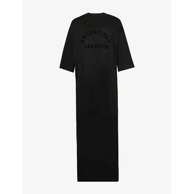Essentials Fear Of God  Womens Black Logo-print Cotton-blend Maxi T-shirt Dress