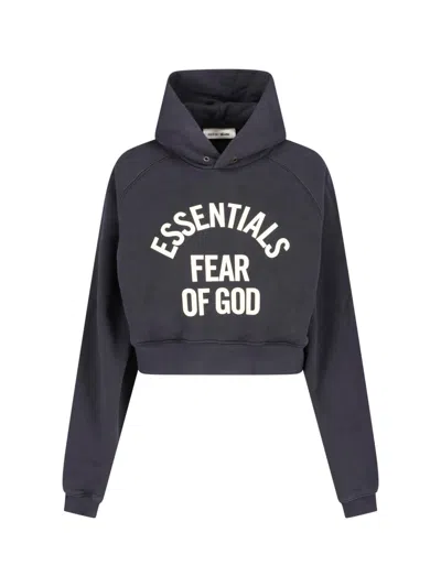 Essentials Fear Of God  Women's Cropped Graphic Hoodie Sweatshirt In Black