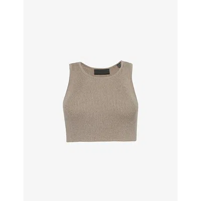 Essentials Fear Of God  Womens Heather Grey Cropped Rib-knitted Tank Top