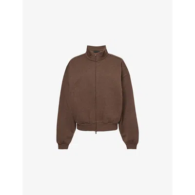 Essentials Fear Of God  Womens Heather Wood Funnel-neck Cotton-blend Bomber Jacket