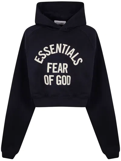 Essentials Fear Of God  Women`s "campus 90`s" Cropped Raglan Hoodie In Blue