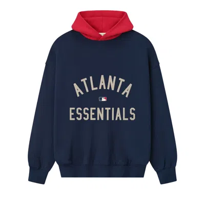 Pre-owned Essentials Fear Of God  X Mlb Braves Sport Fit Pullover Hoodie 'midnight Navy/red' | Blue | Men's Siz