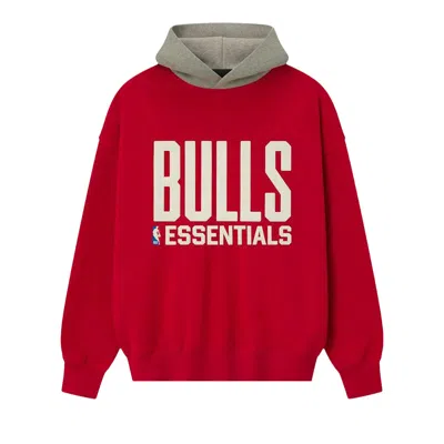 Pre-owned Essentials Fear Of God  X Nba Bulls Sports Fit Hoodie 'red/concrete Heather' | Men's Size M