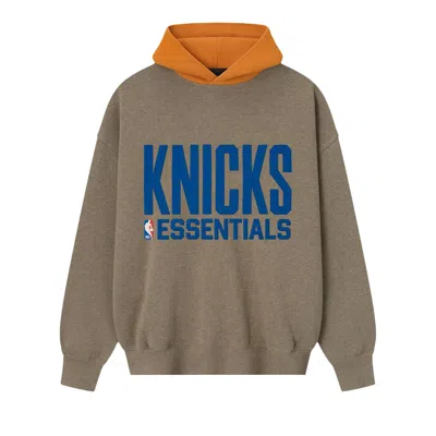 Pre-owned Essentials Fear Of God  X Nba Knicks Sports Fit Hoodie 'homestead Heather/orange' | Grey | Men's Size In Gray