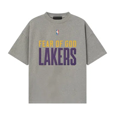 Pre-owned Essentials Fear Of God  X Nba Lakers 90's Tee 'concrete Heather' | Grey | Men's Size L In Gray