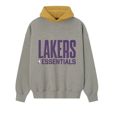 Pre-owned Essentials Fear Of God  X Nba Lakers Sport Hoodie 'concrete Heather/canyon' | Grey | Men's Size Xxl In Gray