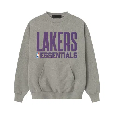 Pre-owned Essentials Fear Of God  X Nba Lakers Sports Fit Crewneck 'concrete Heather' | Grey | Men's Size Xs In Gray