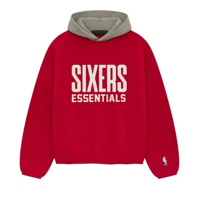 Pre-owned Essentials Fear Of God  X Nba Philadelphia 76ers Hoodie 'red Grey' | Men's Size Xs