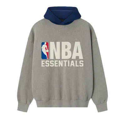 Pre-owned Essentials Fear Of God  X Nba Sports Fit Hoodie 'concrete Heather/estate Blue' | Grey | Men's Size L In Gray