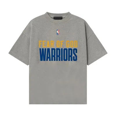 Pre-owned Essentials Fear Of God  X Nba Warriors 90's Tee 'concrete Heather' | Grey | Men's Size M In Gray