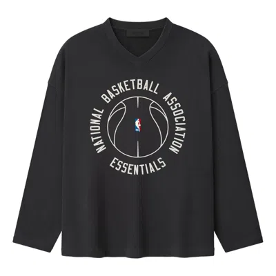 Essentials Fear Of God  X Nba X Barkley Hendricks Long Sleeve V-neck T-shirt 'faded Black'