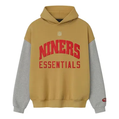 Essentials Fear Of God  X Nfl Fw25 Forty Niners Sport Hoodie 'prairie Sand Concrete Heather' In Brown
