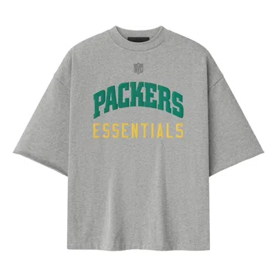 Essentials Fear Of God  X Nfl Fw25 Packers 90s 3/4 Sleeve Football T-shirt 'concrete Heather' In Gray