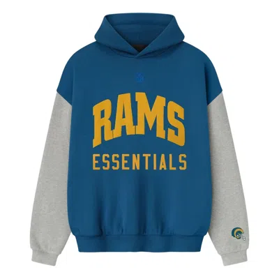 Essentials Fear Of God  X Nfl Fw25 Rams Sport Hoodie 'blue Sapphire Concrete Heather'