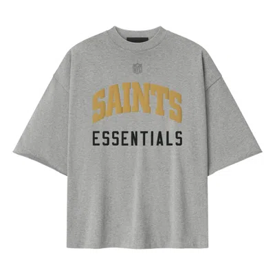 Essentials Fear Of God  X Nfl Fw25 Saints 90s 3/4 Sleeve Football T-shirt 'concrete Heather' In Gray