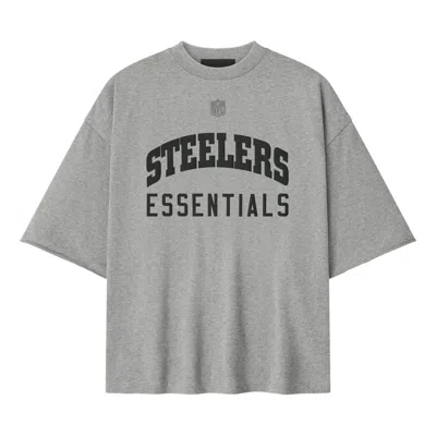 Essentials Fear Of God  X Nfl Fw25 Steelers 90s 3/4 Sleeve Football T-shirt 'concrete Heather' In Gray