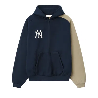 Pre-owned Essentials Fear Of God  Yankees Raglan Half Zip Sport Hoodie 'dark Sapphire/ Overland' | Blue | Men's