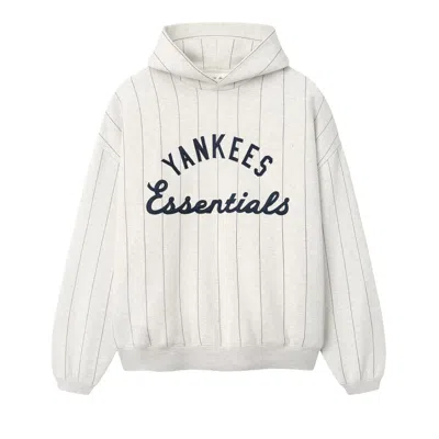 Pre-owned Essentials Fear Of God  Yankees Sport Hoodie 'oatmeal Heather W Dark Sapphire Pinstripes' | White | M