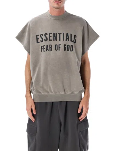 Essentials Fear Of God -inspired Garment-dyed Cutoff Fleece Sweatshirt In Washed Seal