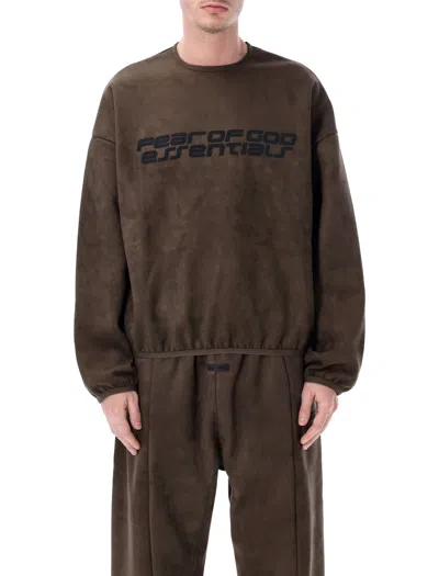 Essentials Fear Of God Oversized Logo-print Crewneck Sweatshirt In Brown