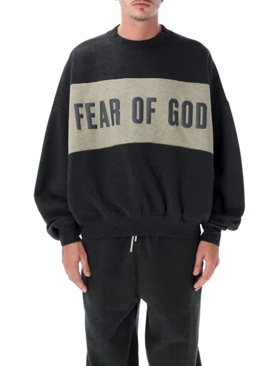 Essentials Fear Of God Relaxed Cropped Fleece Sweatshirt With Puff-printed Branding In Iron Grey