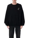 Essentials Black Holiday Embroidered Merino Crewneck Sweater In Black