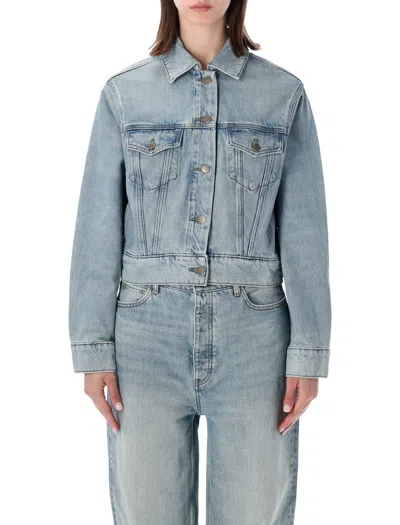 Essentials Fear Of God Women's Oversized Denim Trucker Jacket In Classic Blue