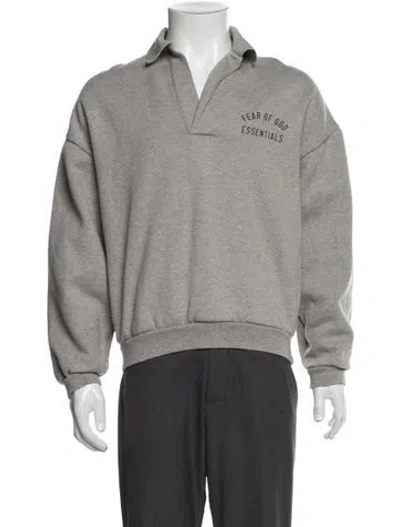 Pre-owned Essentials Fleece Graphic Print Polo Shirt In Gray